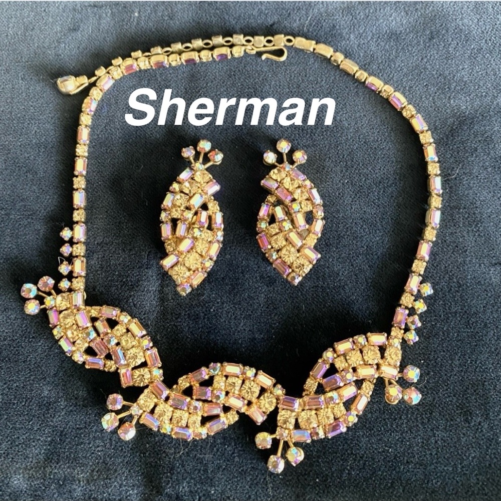 Vintage Sherman Aurora Borealis Necklace & Earrings